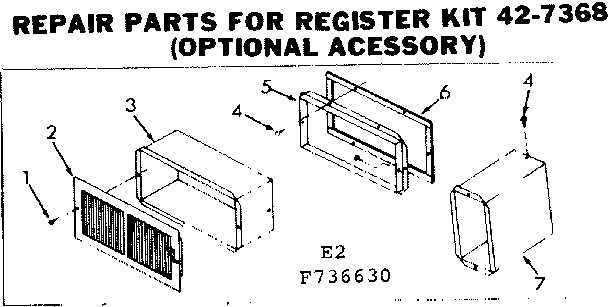 Kenmore 867736671 register kit 42-7368, opt. accessory diagram