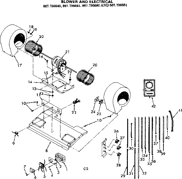 Kenmore 867736680 blower and electrical diagram