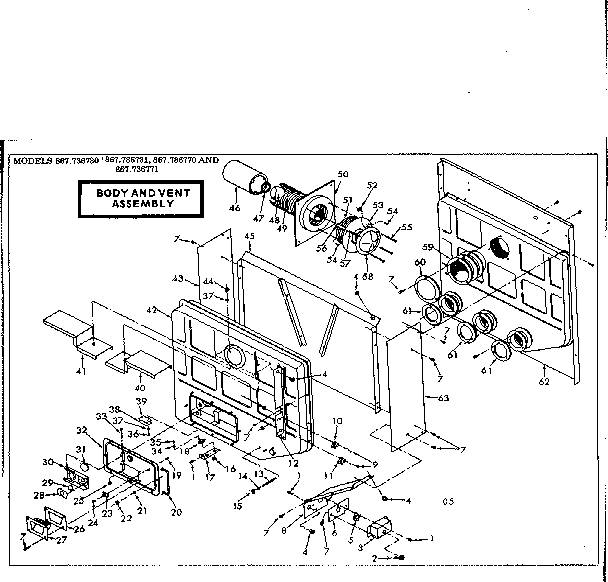 Kenmore 867736731 body and vent assembly diagram