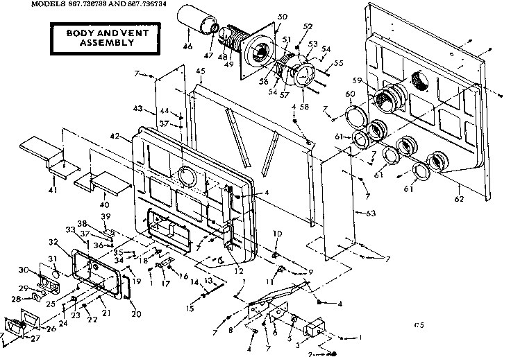 Kenmore 867736733 body and vent assembly diagram