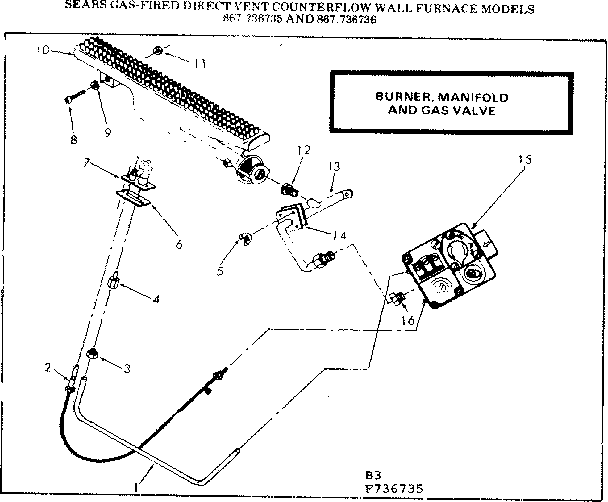 Kenmore 867736736 burner manifold and gas valve diagram