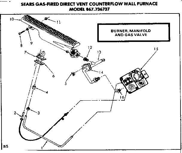 Kenmore 867736737 burner manifold and gas valve diagram