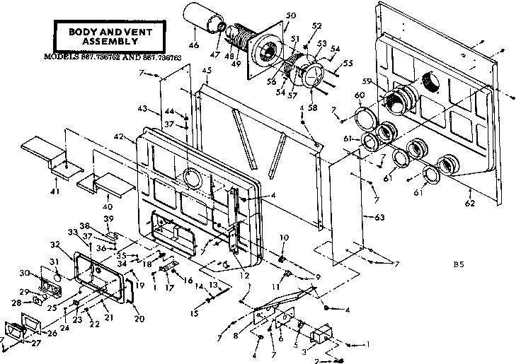 Kenmore 867736763 body and vent assembly diagram