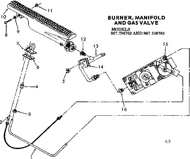 Kenmore 867736763 burner manifold & gas valve diagram