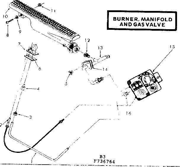 Kenmore 867736764 burner manifold and gas valve diagram