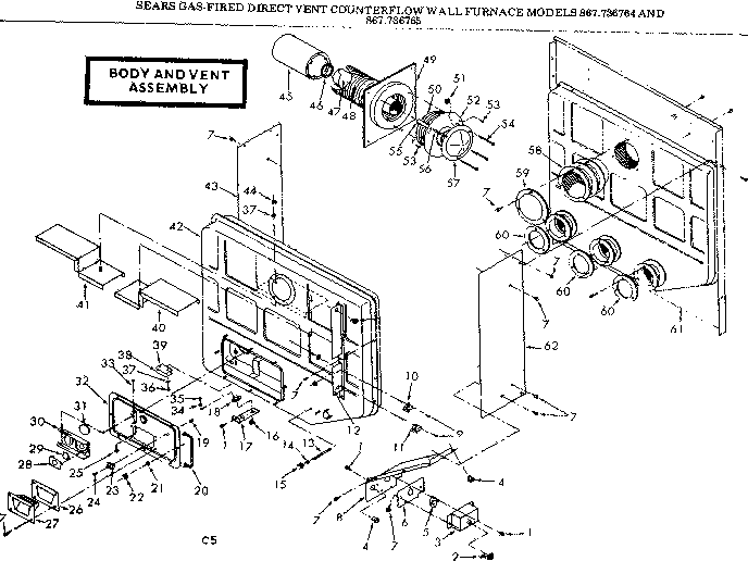 Kenmore 867736764 body and vent assembly diagram