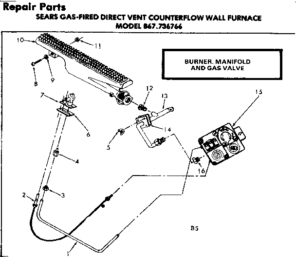 Kenmore 867736766 burner manifold and gas valve diagram