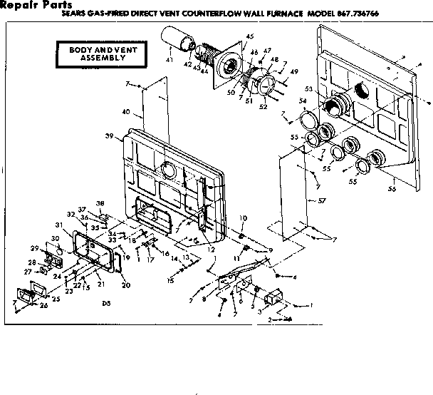 Kenmore 867736766 body and vent assembly diagram