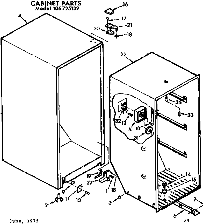 Kenmore 106725132 cabinet parts diagram