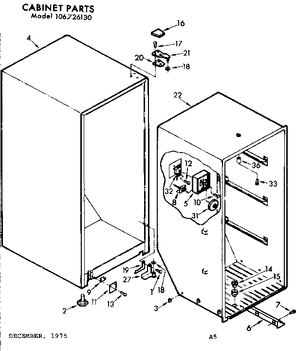 Kenmore 106726130 cabinet parts diagram