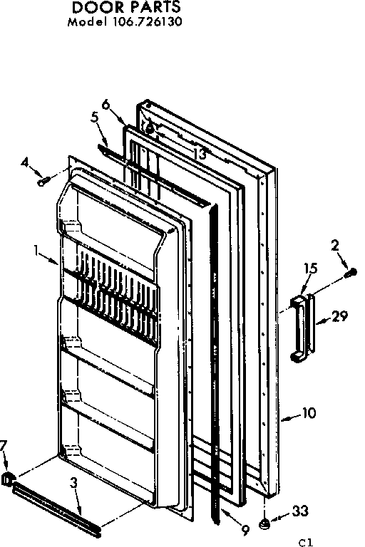 Kenmore 106726130 door parts diagram