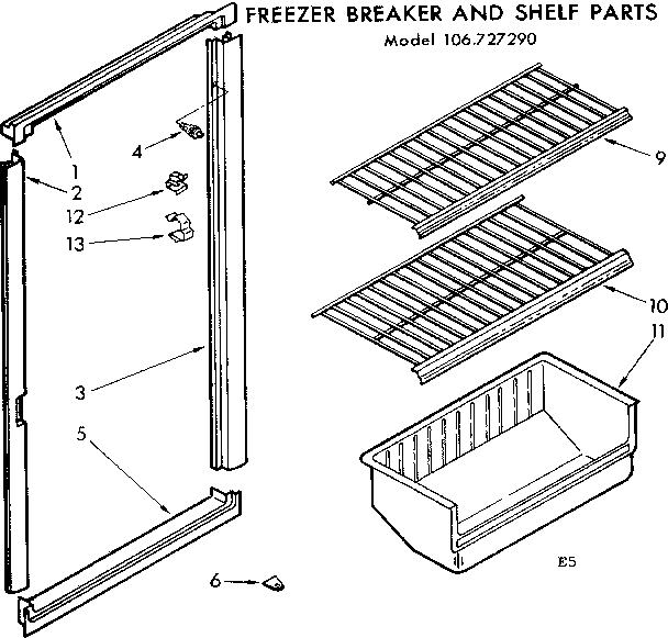 Kenmore 106727290 breaker and shelf parts diagram