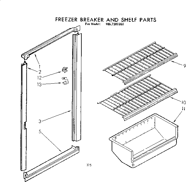 Kenmore 1067381550 freezer breaker and shelf parts diagram