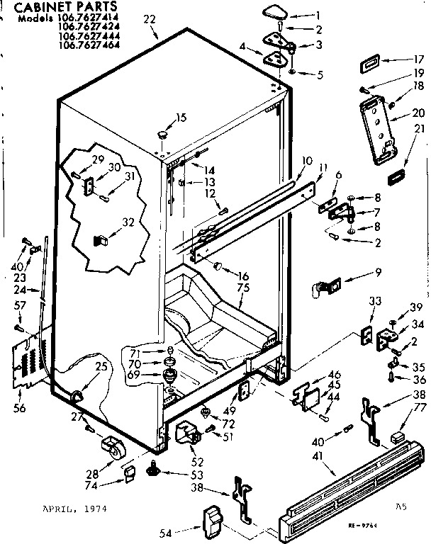 Kenmore 1067627444 cabinet parts diagram