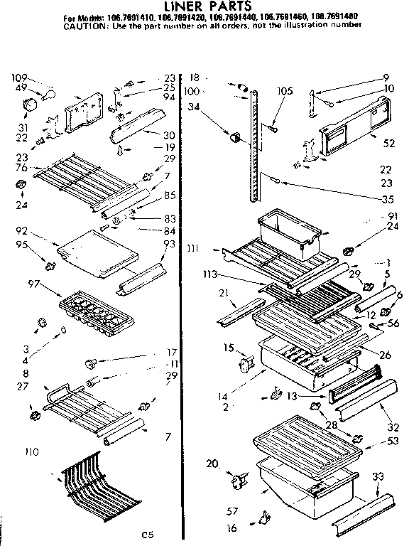 Kenmore 1067691480 liner parts diagram