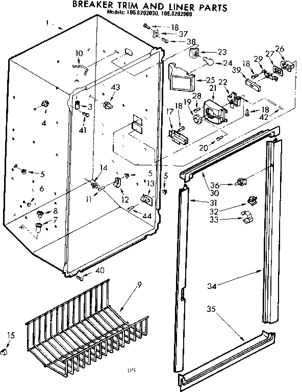 Kenmore 1068202030 breaker trim and liner parts diagram