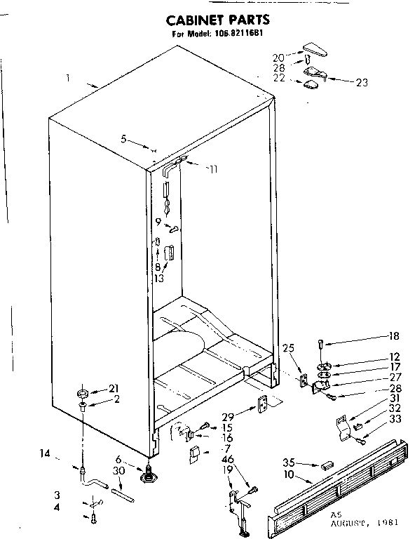 Kenmore 1068211681 cabinet parts diagram