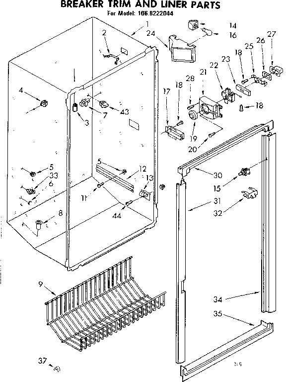 Kenmore 1068222044 breaker trim and liner parts diagram