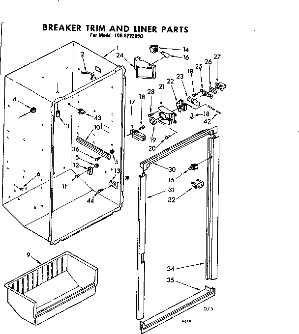 Kenmore 1068222050 breaker trim & liner parts diagram
