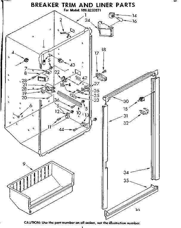 Kenmore 1068232071 breaker trim & liner parts diagram