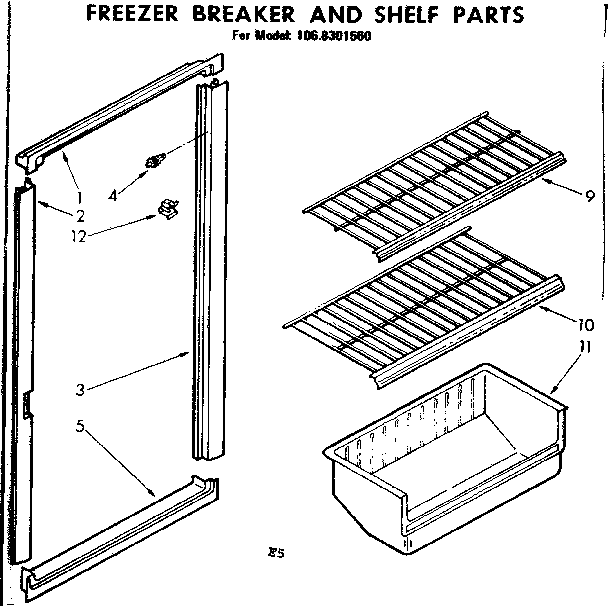 Kenmore 1068301560 freezer breaker and shelf parts diagram