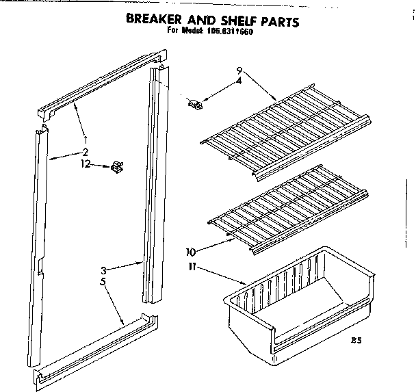 Kenmore 1068311660 breaker and shelf parts diagram