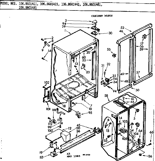 Kenmore 1068601481 cabinet parts diagram