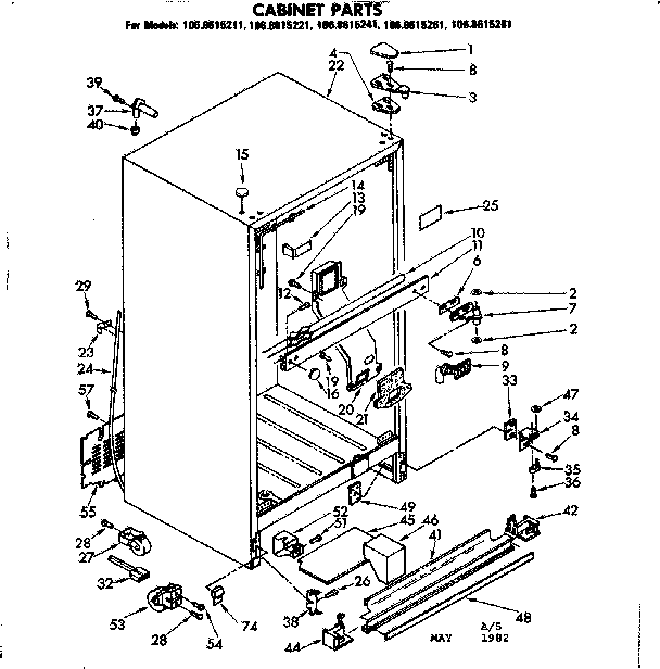 Kenmore 1068615221 cabinet parts diagram