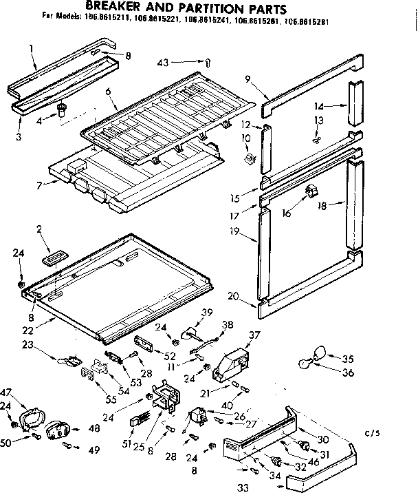 Kenmore 1068615221 breaker and partition parts diagram