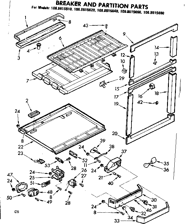 Kenmore 1068615640 breaker and partition parts diagram