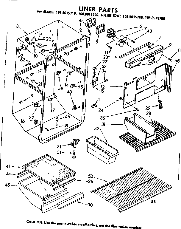 Kenmore 1068615780 liner parts diagram