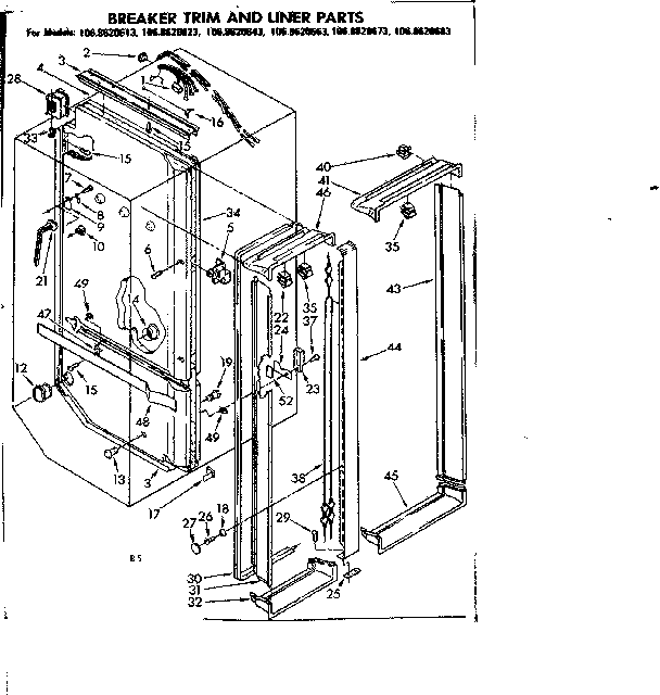 Kenmore 1068620683 breaker trim and liner parts diagram