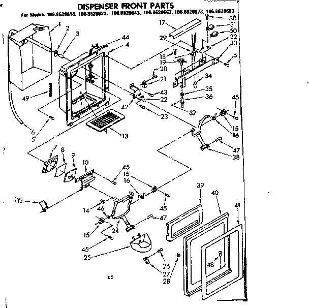 Kenmore 1068620683 dispenser front parts diagram