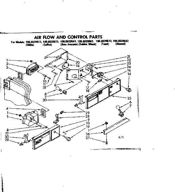 Kenmore 1068620683 air flow and control parts diagram