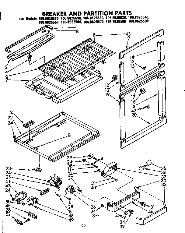 Kenmore 1068625580 breaker and partition parts diagram