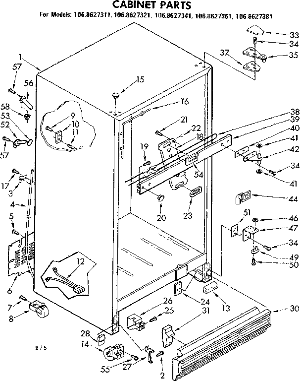 Kenmore 1068627321 cabinet parts diagram