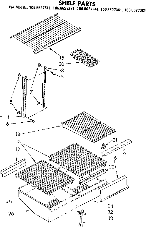 Kenmore 1068627321 shelf parts diagram