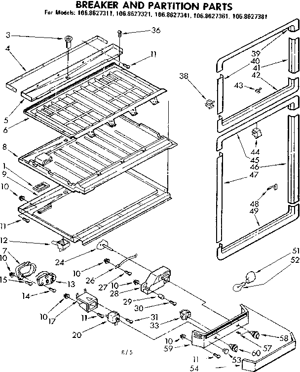Kenmore 1068627321 breaker and partition parts diagram