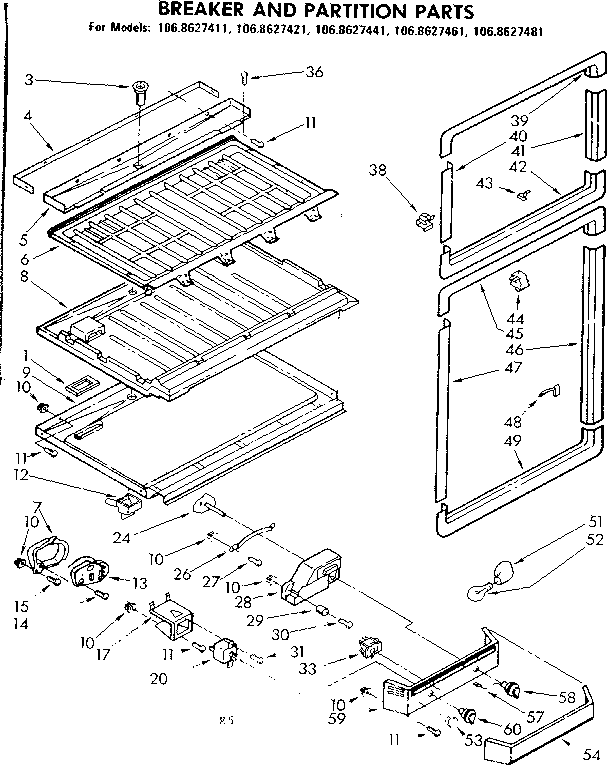 Kenmore 1068627441 breaker and partition parts diagram