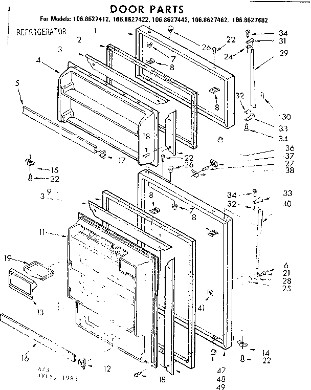 Kenmore 1068627412 door parts diagram