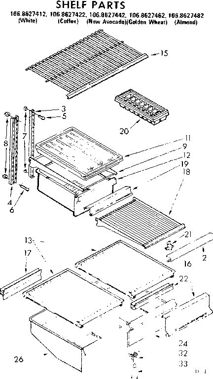 Kenmore 1068627412 shelf parts diagram