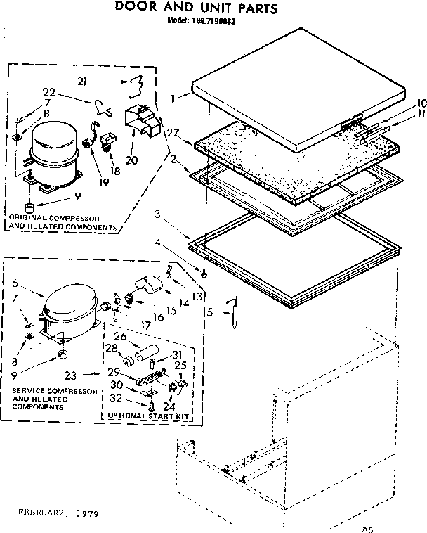 Kenmore 1987190682 door and unit parts diagram