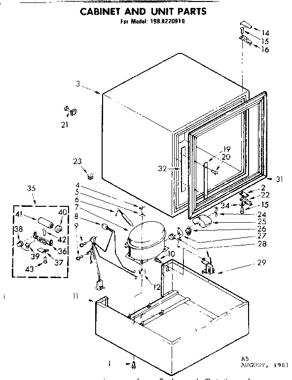 Kenmore 1988220910 cabinet and unit parts diagram