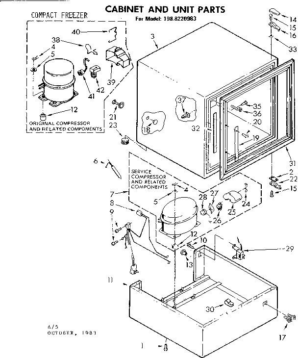 Kenmore 1988220983 cabinet and unit parts diagram