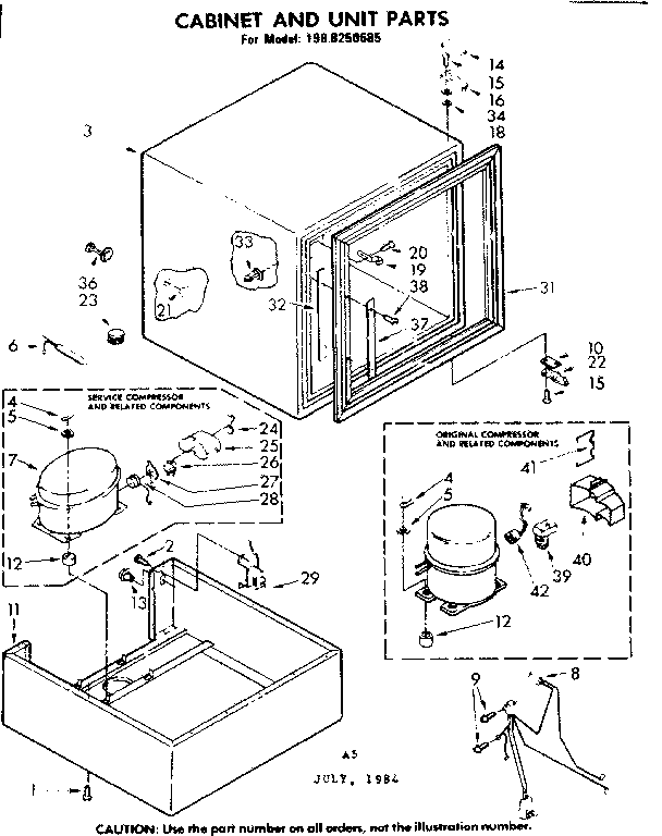 Kenmore 1988250685 cabinet and unit parts diagram