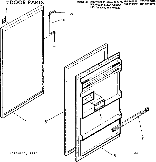 Kenmore 2537693241 door parts diagram