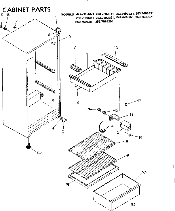 Kenmore 2537693241 cabinet parts diagram