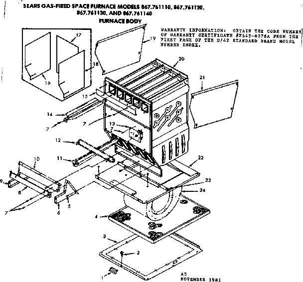 Kenmore 867761130 furnace body diagram