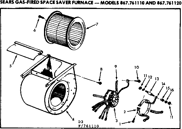 Kenmore 867761130 blower assembly diagram