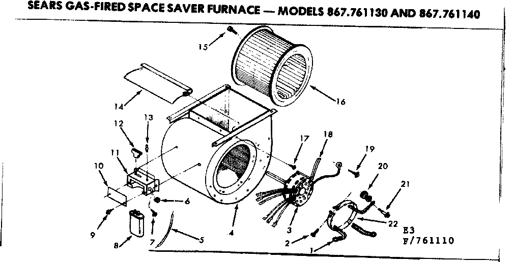 Kenmore 867761130 blower assembly/ 761130 diagram